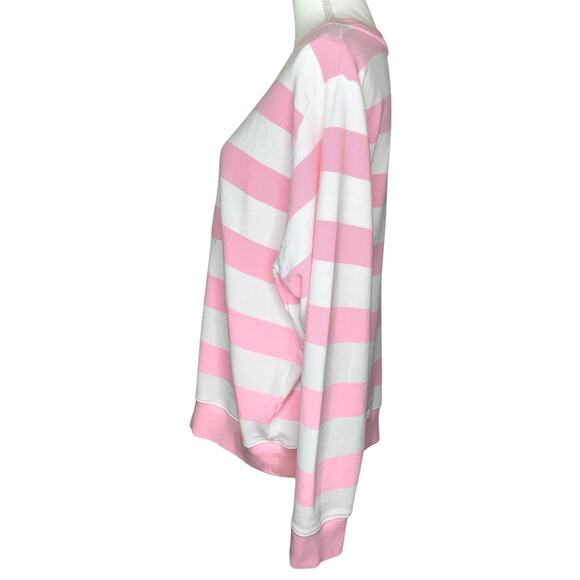 Lilly Pulitzer Ballad Pink and White Striped Sequin Palm Tree Crew Sweatshirt - Picture 3 of 9